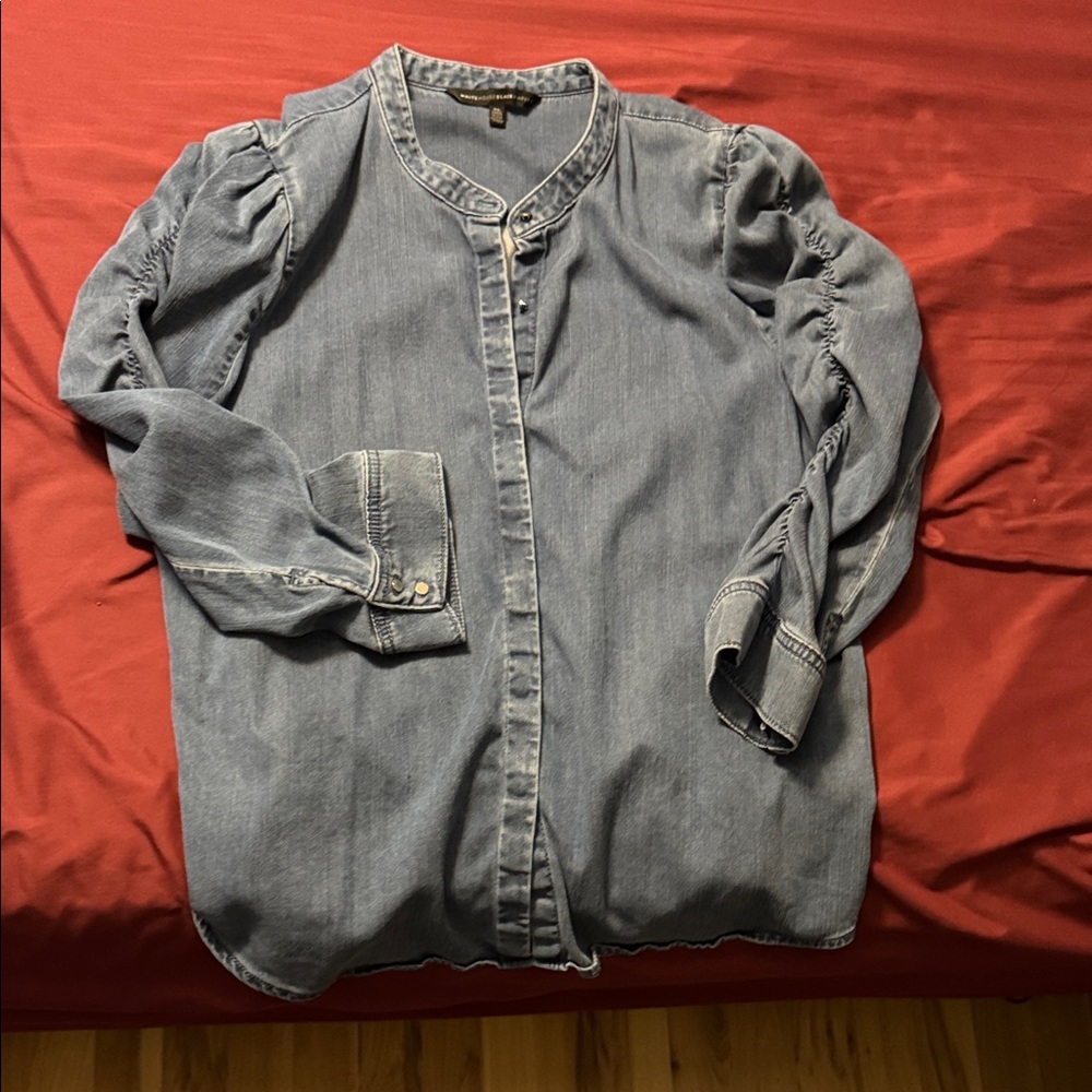 White House Black Market Light Blue Denim Button-Front Blouse